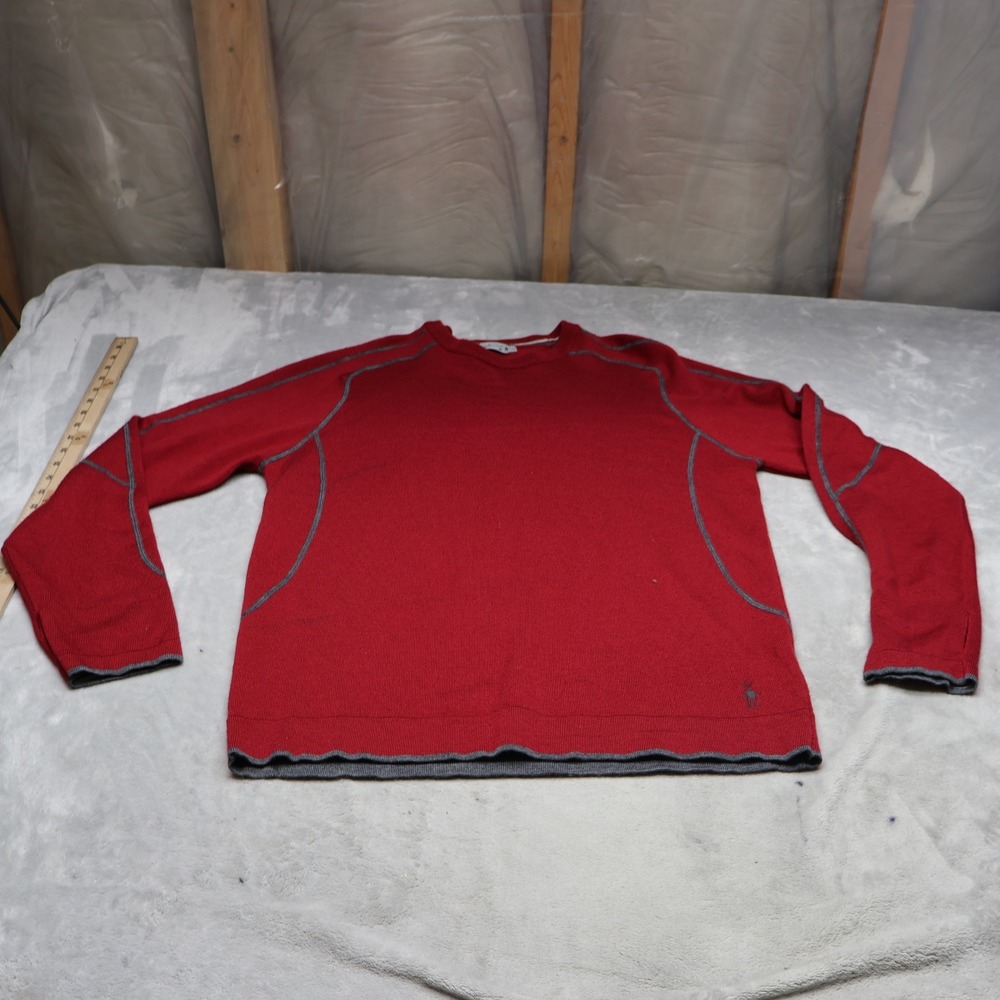 Smartwool Sweater Mens Medium Red Merino Wool Contrast‎ Stitch Crewneck Pullover